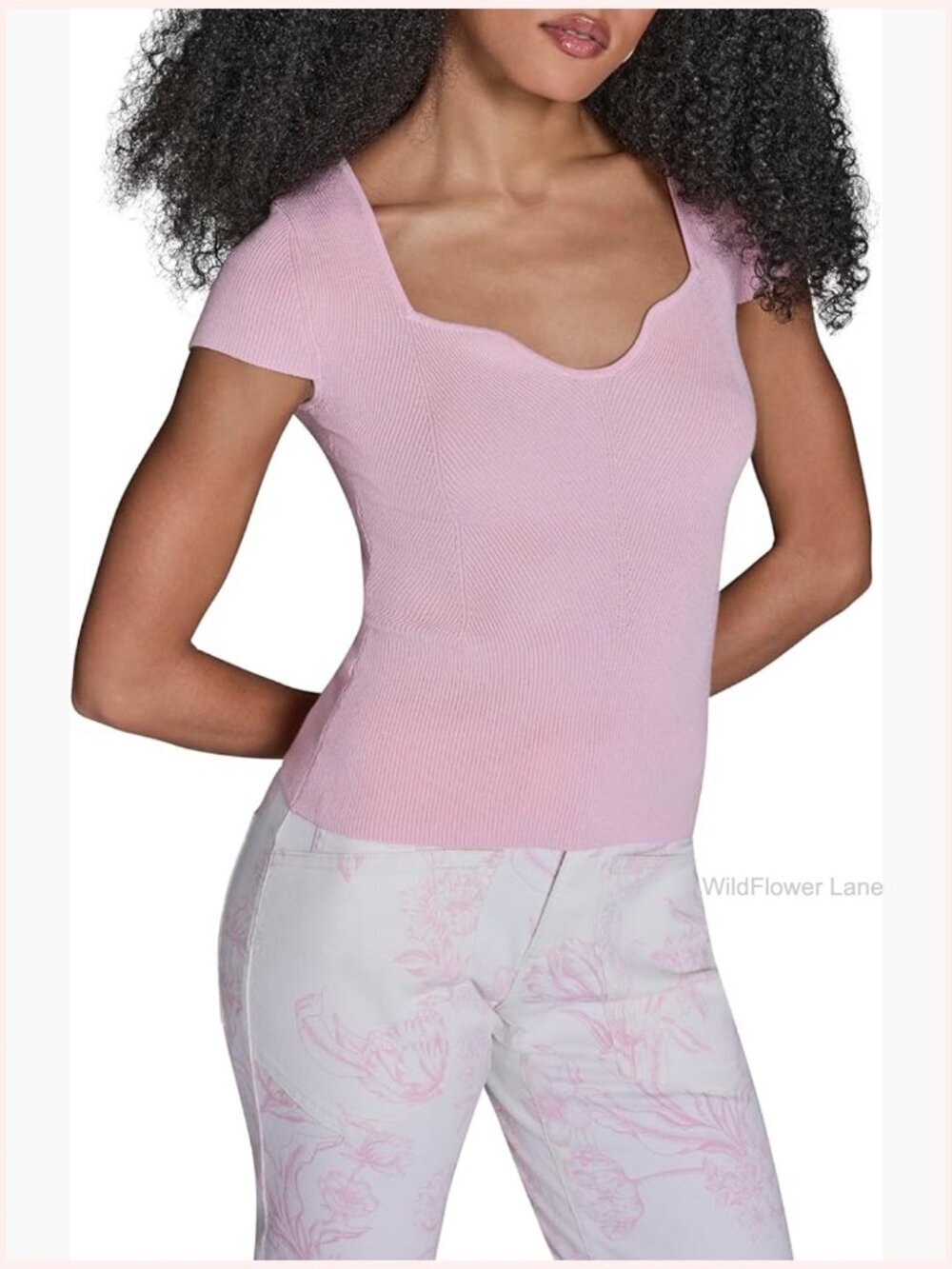 Knit Cap Sleeve Scalloped Neckline Top - Fitted, Office to Evening
